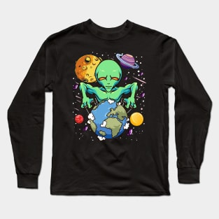 Space Day Alien Puppeteer Shifting Earth Planets Stars SciFi Long Sleeve T-Shirt